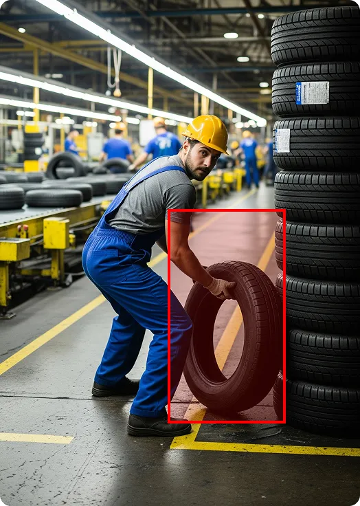 Worker handling tyres